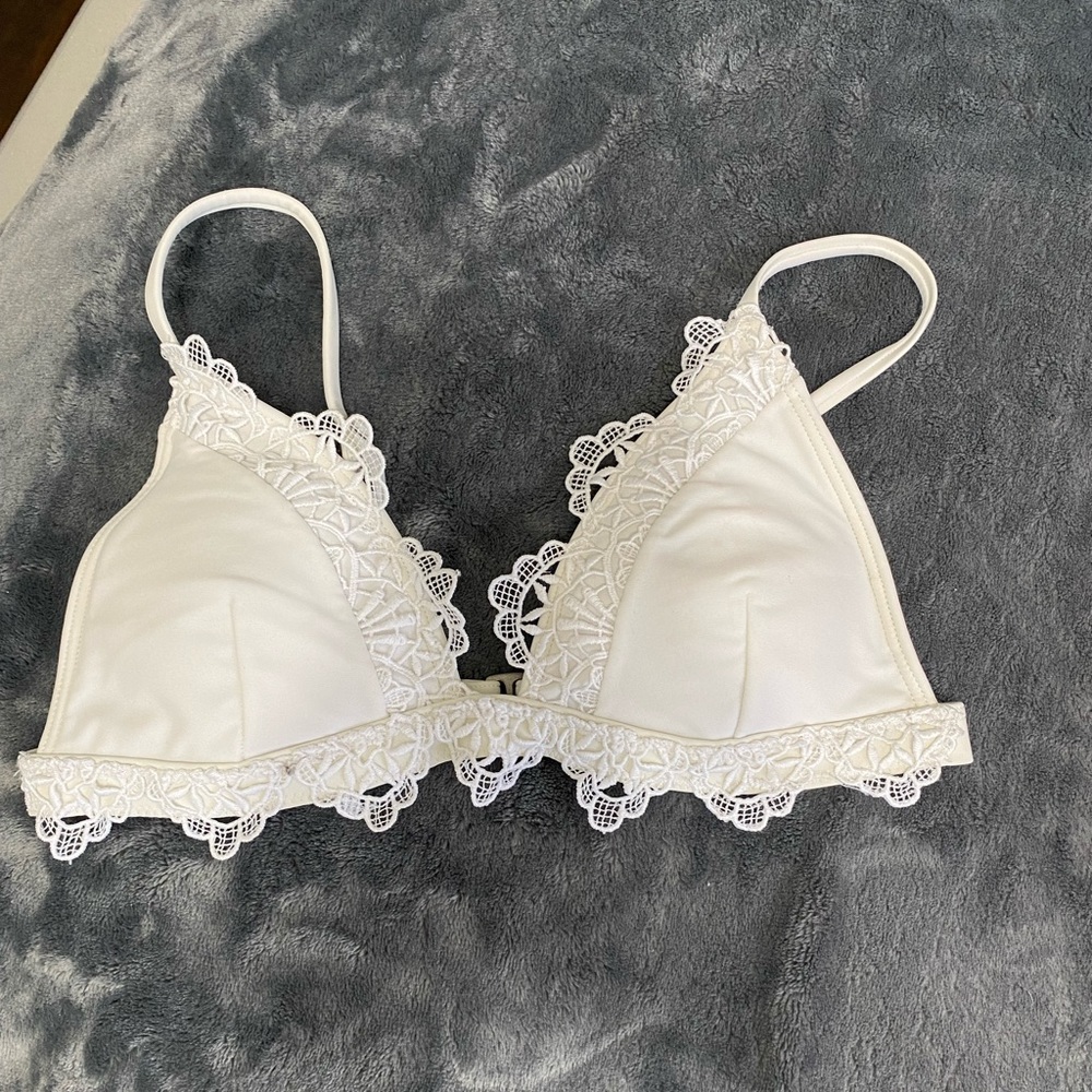 White lace trim bikini top